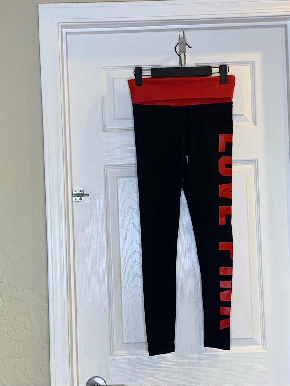 PINK Victoria’s Secret Fold Over Leggings Size XS Red and Black